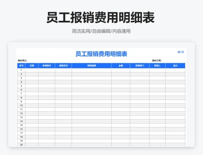 简约蓝色员工报销费用明细表