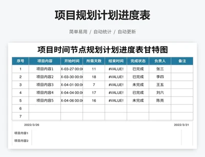 项目规划计划进度表