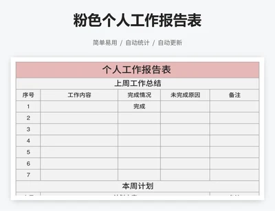 粉色个人工作报告表