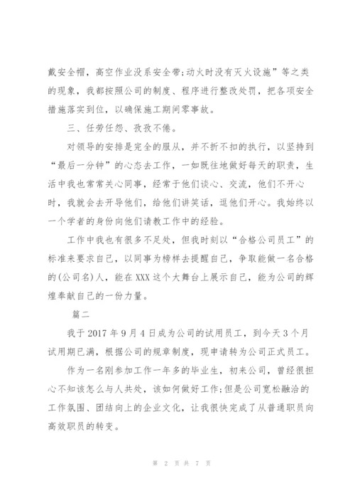 新员工试用期满转正工作总结三篇.docx