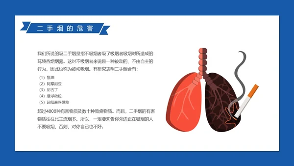 蓝色扁平插画禁烟班会青少年禁烟禁烟日宣传动态PPT