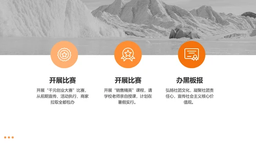 简约风黑橙色社团汇报报告PPT