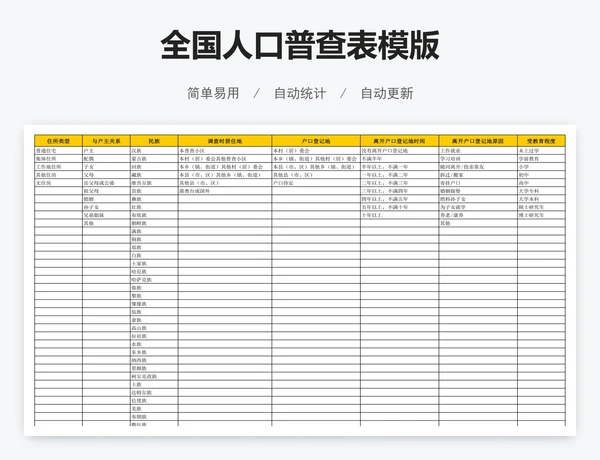 全国人口普查表模版