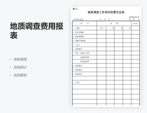 地质调查费用报表