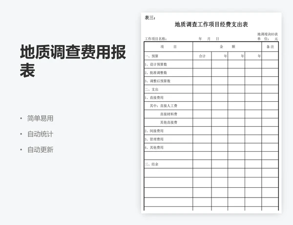 地质调查费用报表