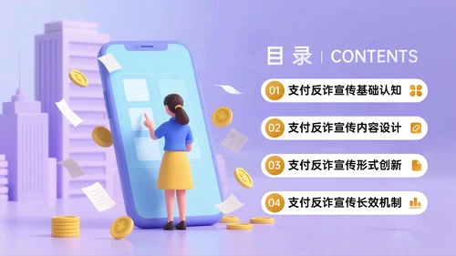 紫黄色3D关于社区安全支付反诈宣传主题PPT模板