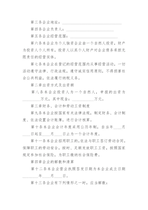 个人独资企业公司章程.docx