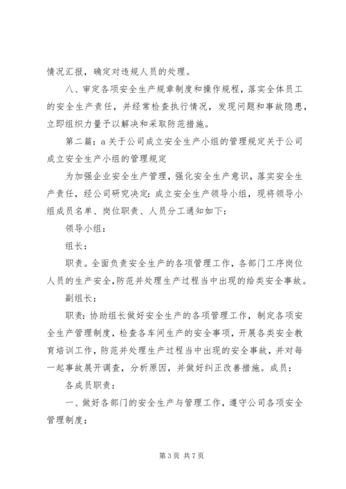 关于公司成立安全生产小组的管理规定.docx