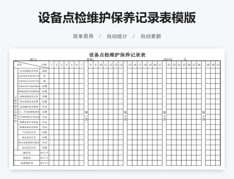 设备点检维护保养记录表模版