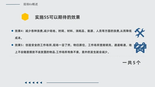 黄蓝双色简约几何现场6S和目视化改善安全教育PPT模板6S管理培训