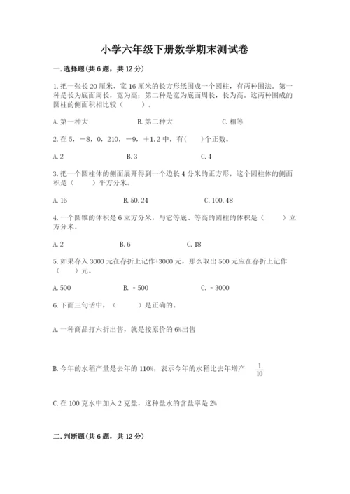 小学六年级下册数学期末测试卷含答案【培优】.docx