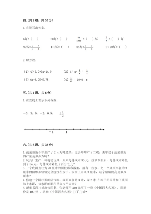 小学六年级数学期末自测题附答案【考试直接用】.docx