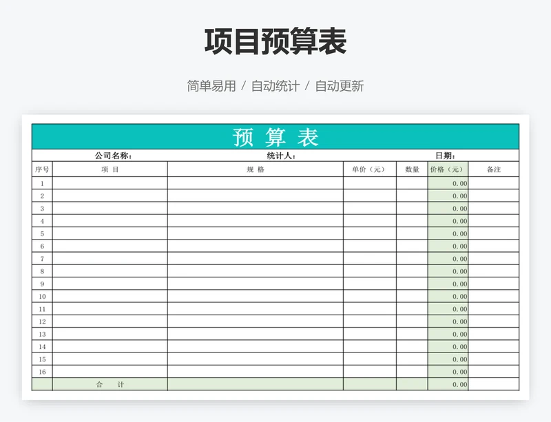 项目预算表