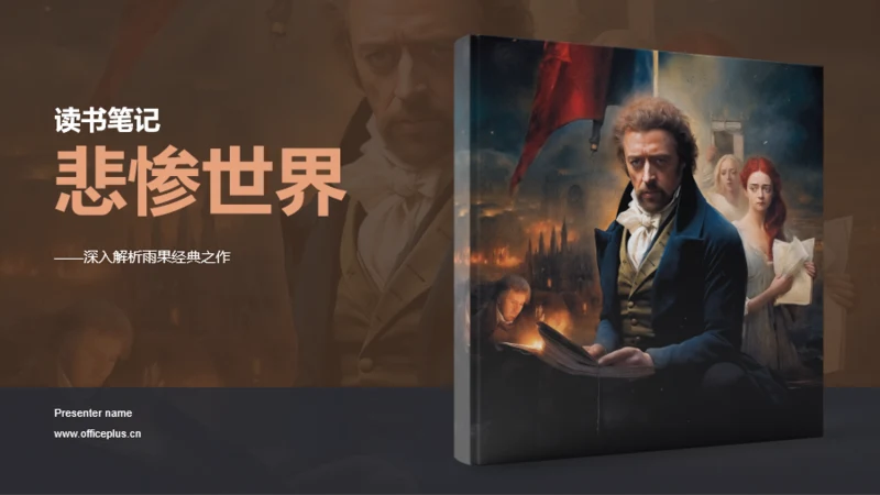 棕色复古读书笔记悲惨世界PPT模板