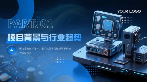 蓝色科技风电子科技产品创新与质量提升项目方案PPT模板