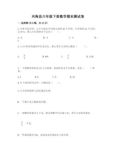 兴海县六年级下册数学期末测试卷（名师系列）.docx