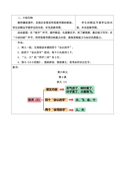部编1A 第4单元 第4课 秋天（2）教学设计