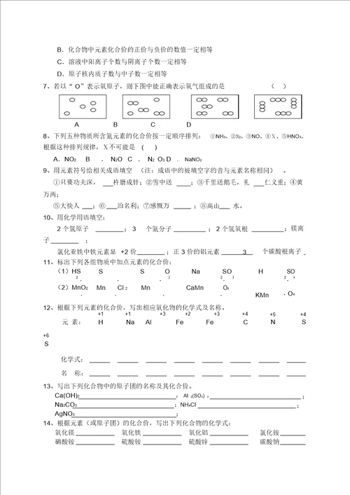 初中化学用语专题复习