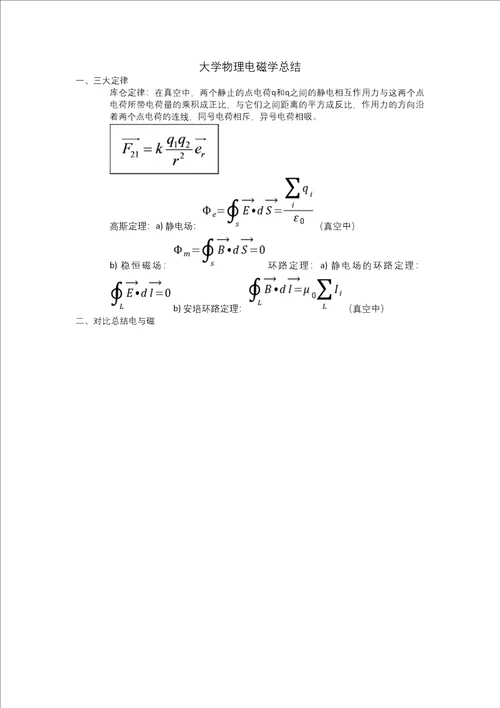 大学物理电磁学总结