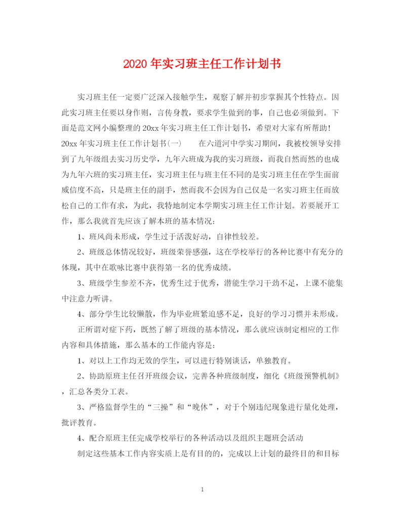 精编之年实习班主任工作计划书.docx