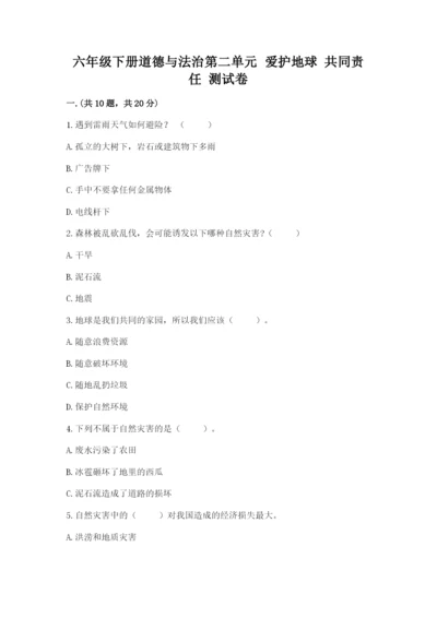 六年级下册道德与法治第二单元 爱护地球 共同责任 测试卷（典优）.docx