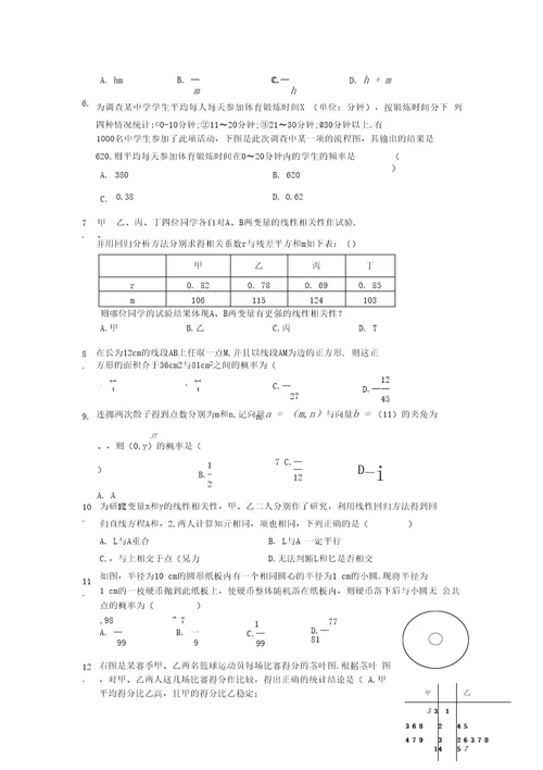 2016高三数学(文,理科)复习主干知识和测试：概率统计线性回归方程