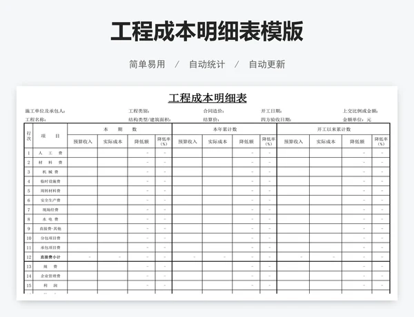 工程成本明细表模版