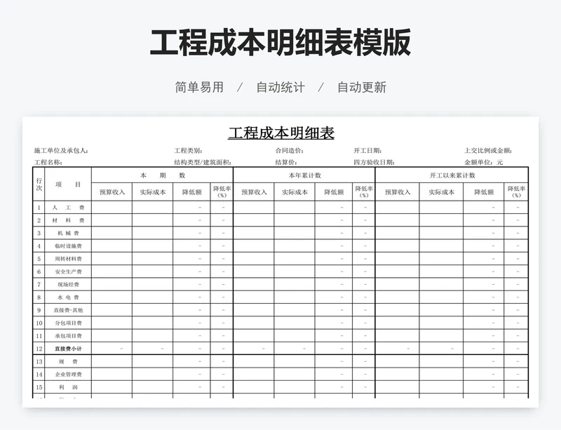 工程成本明细表模版
