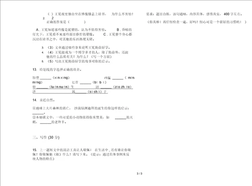 四年级综合复习下册语文期末试卷