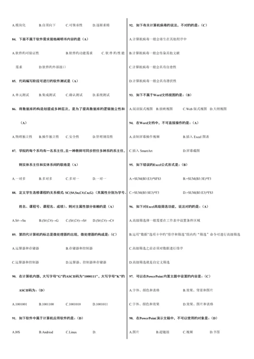 2023年计算机二级MSOffice高级应用选择题全部题库.docx