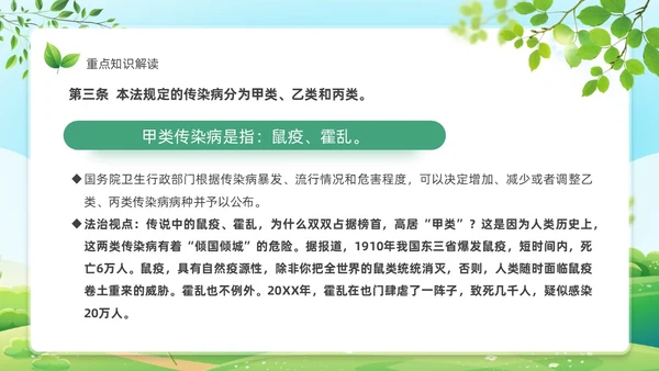 绿色风格传染病防治法知识宣传解读学习传染病PPT法律