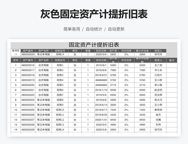 灰色固定资产计提折旧表