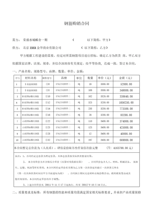 最新钢筋购销合同范本