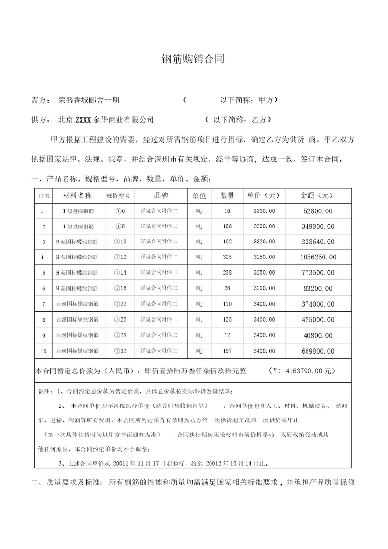 最新钢筋购销合同范本