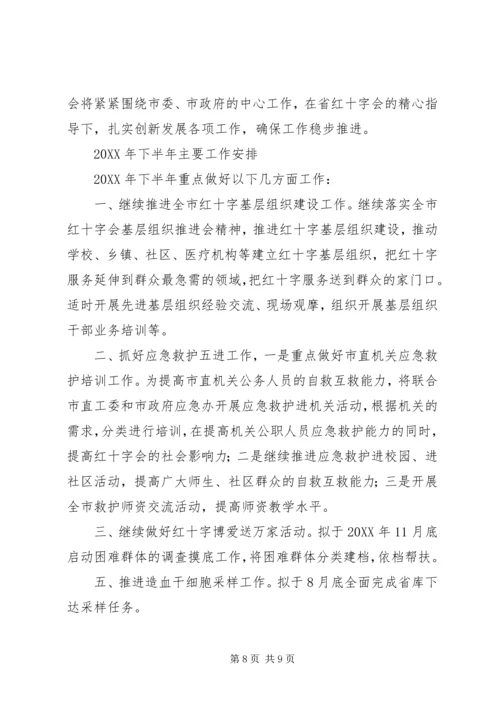 市红十字会201X年上半年工作总结及201X年下半年主要工作安排.docx