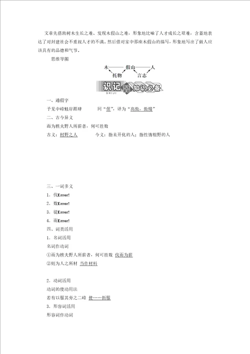 20182019学年高中语文专题三第9课木假山记自读课学案苏教版