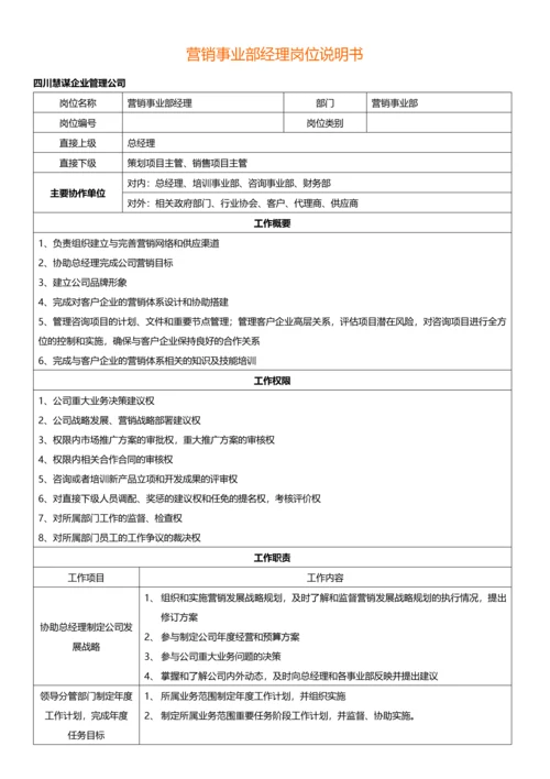 岗位说明书四川慧谋企业管理公司.docx
