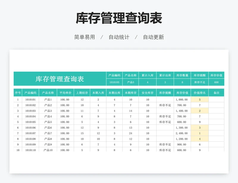 库存管理查询表