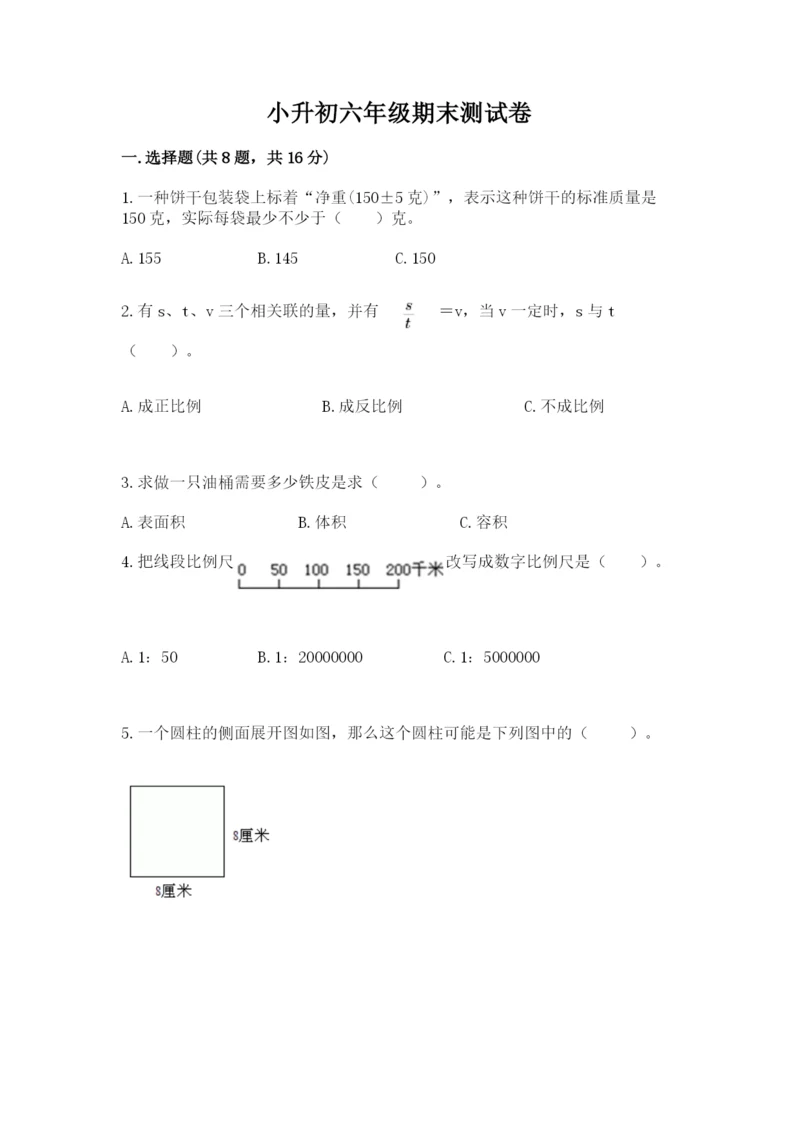 小升初六年级期末测试卷（名校卷）word版.docx