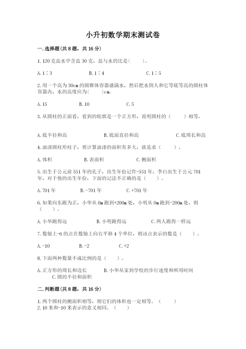 小升初数学期末测试卷【典优】.docx