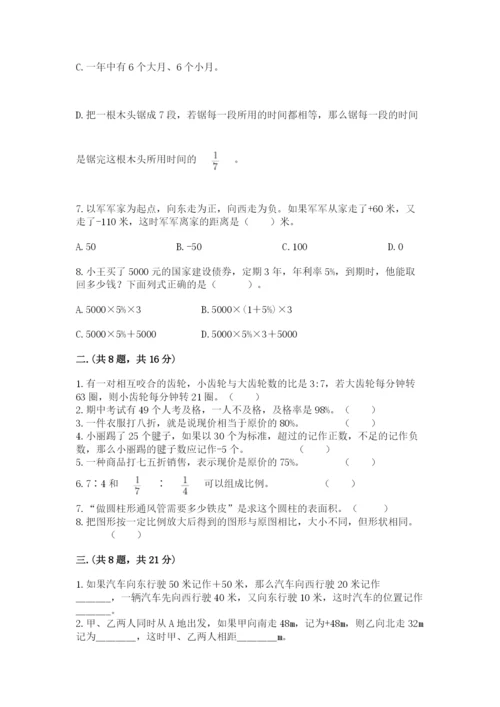 河南省平顶山市六年级下册数学期末测试卷（考点精练）.docx