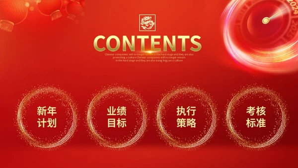 红金科技风大气2024新年元旦跨年时钟龙年开门红商务通用PPT