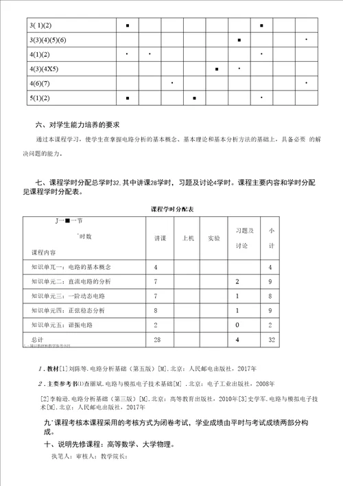 电路分析基础C32学时课程教学大纲