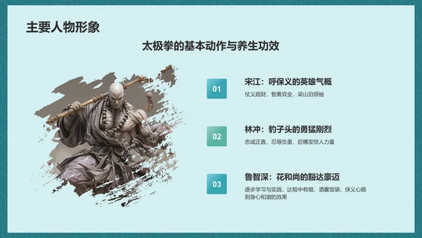 蓝色渐变风水浒传读后感读书笔记PPT模板