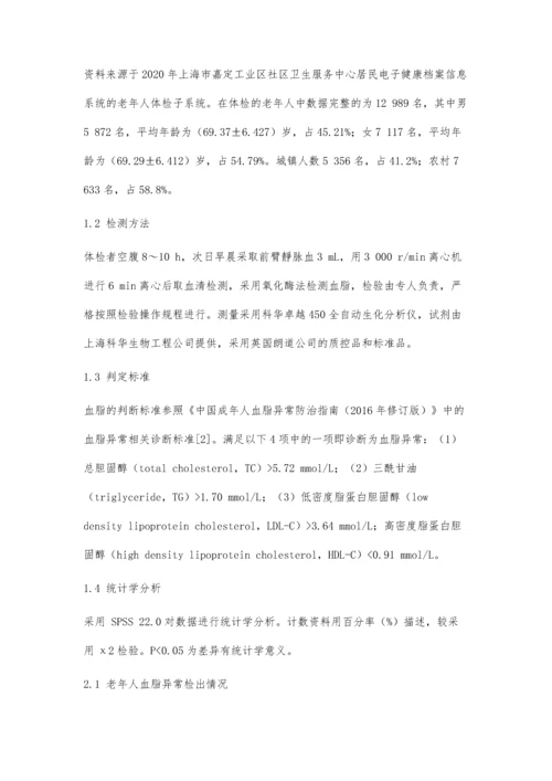 上海市嘉定工业区社区体检老年人的血脂异常结果分析.docx