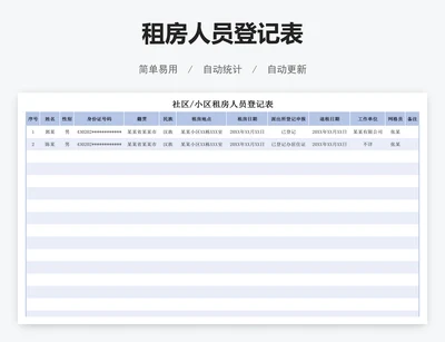 租房人员登记表