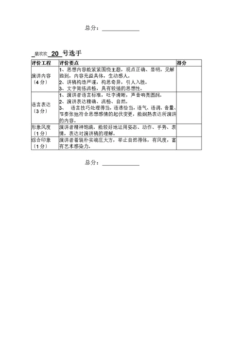 演讲比赛评分表