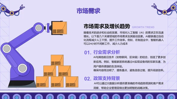 紫色插画风人工智能与商业创新PPT模板
