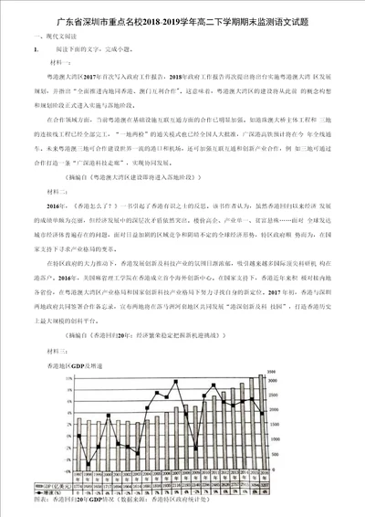 广东省深圳市重点名校20182019学年高二下学期期末监测语文试题含解析