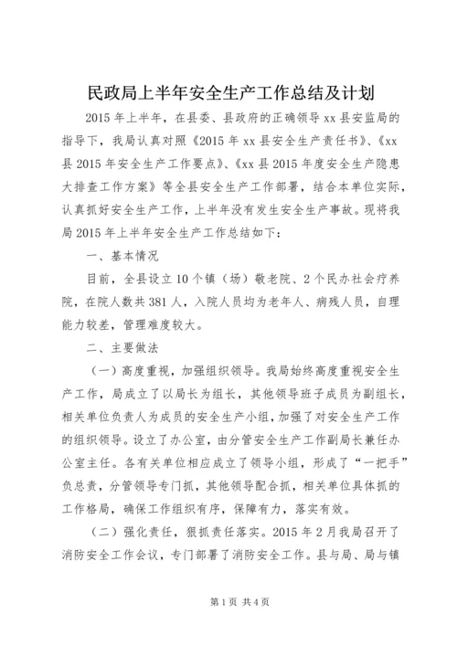 民政局上半年安全生产工作总结及计划.docx